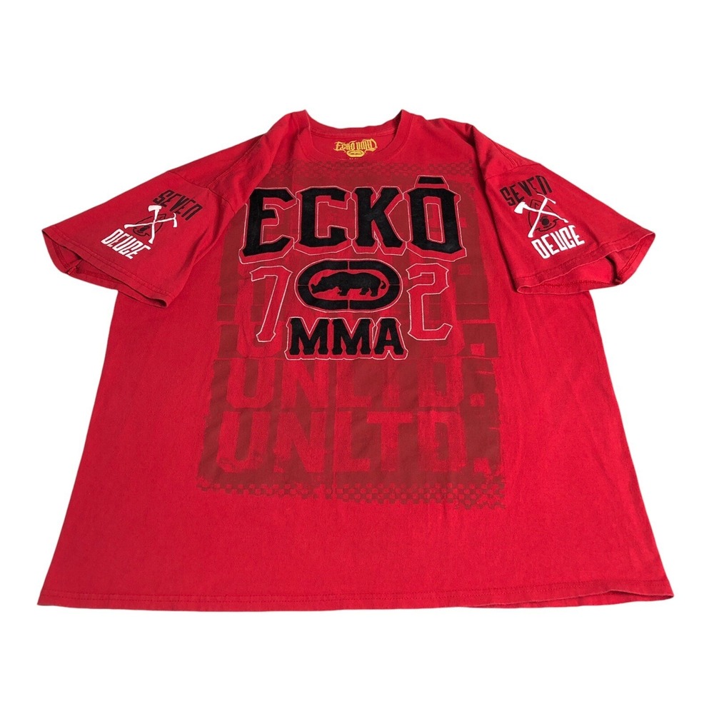 Y2K Ecko Unlimited MMA Shirt Mens 2XL Red Felt Rhino Seven Deuce Streetwear